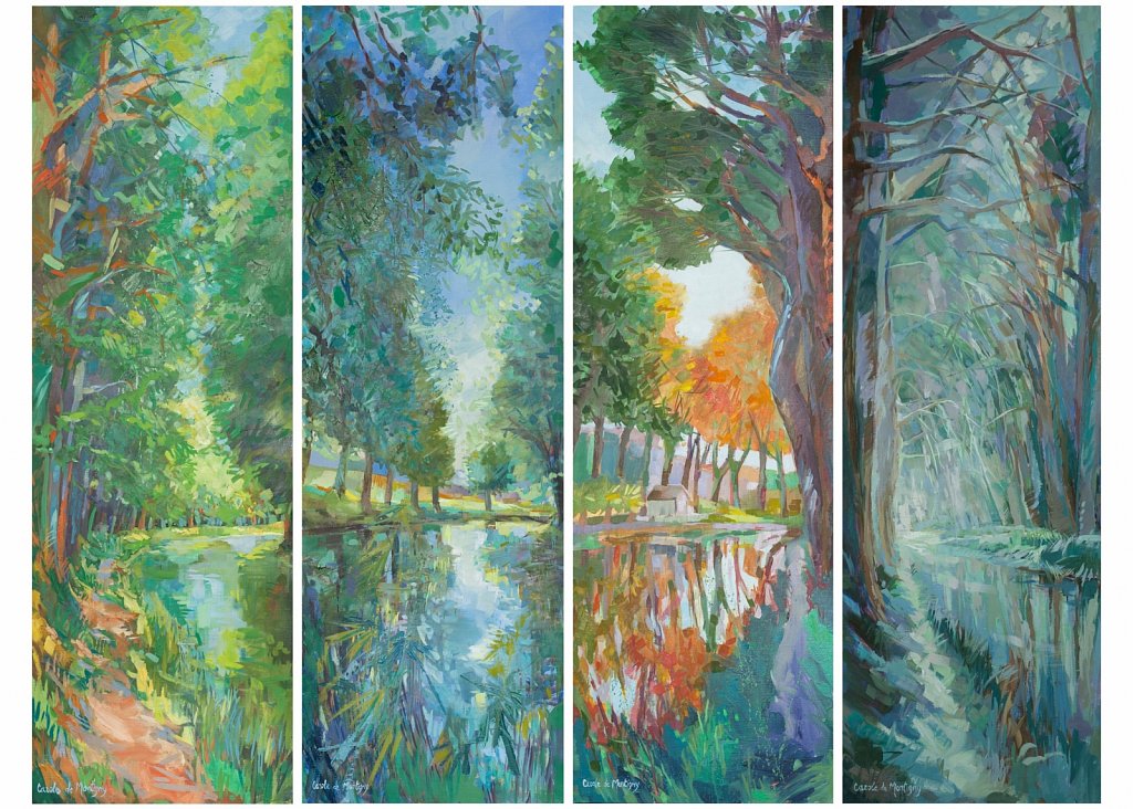 VENDU Quadridryptique Canal du Midi-4X(120X40)-Huile sur toile-2015